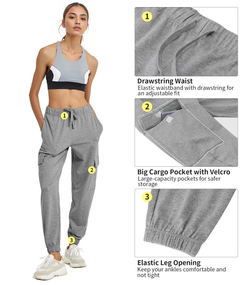 PULI Cargo Sweat Joggers for Women Ankle Cuff Y2K Casual Stretch Fashion 2023 Cotton with Pockets Heather Grey M - Image 2
